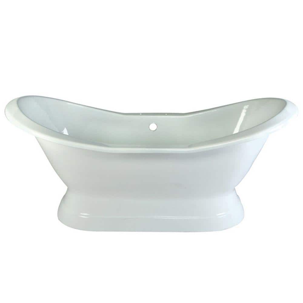 72 in. Cast Iron Pedestal Double Slipper Flatbottom Bathtub in White with 7
