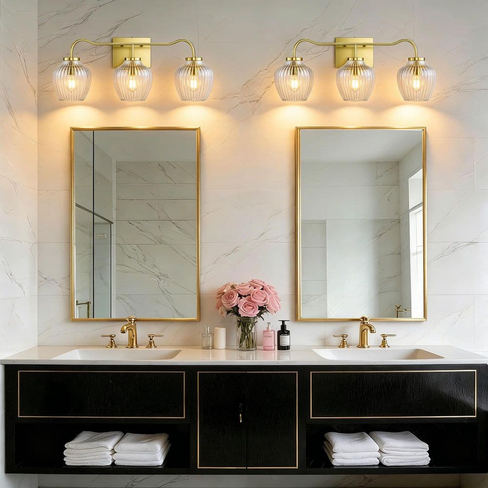 24 in. 3-Light Gold Modern Dimmable Indoor Hardwired Bathroom Vanity Light with Clear Glass Shade price history on PriceWatchPro