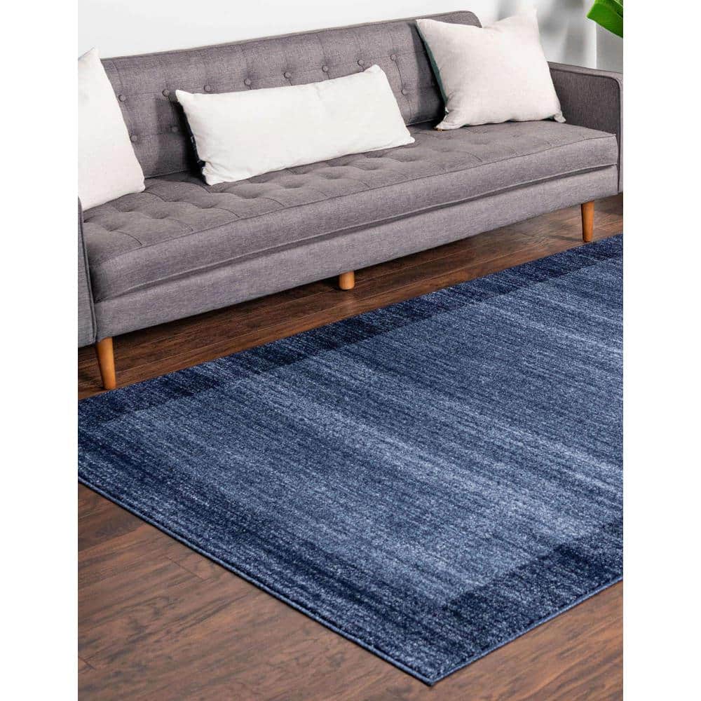 Navy Blue Rectangular Tufted Synthetic Indoor Area Rug