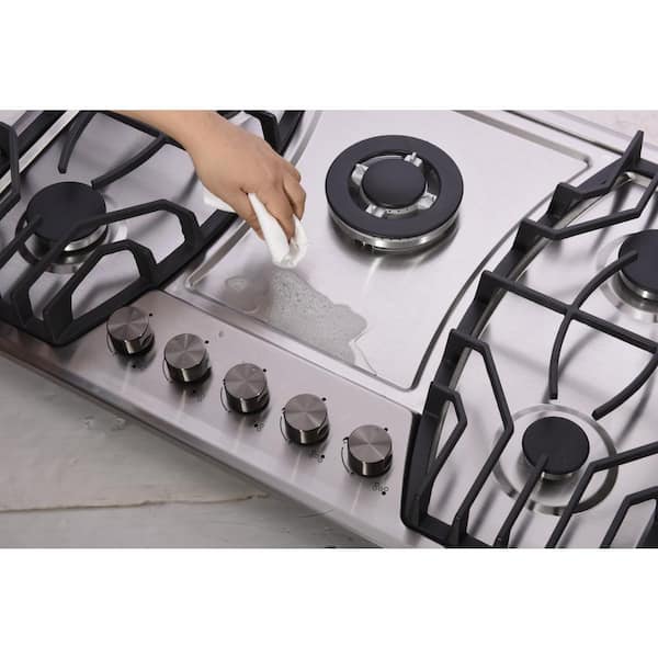 30 in., 5-Burners Solid Disk Gas Cooktop in Stainless Steel with Flameout Protection Devices