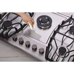 30 in. Solid Disk Gas Cooktop with Griddle, 5-Burner Built-in Stainless Steel, with Cast Iron Griddle