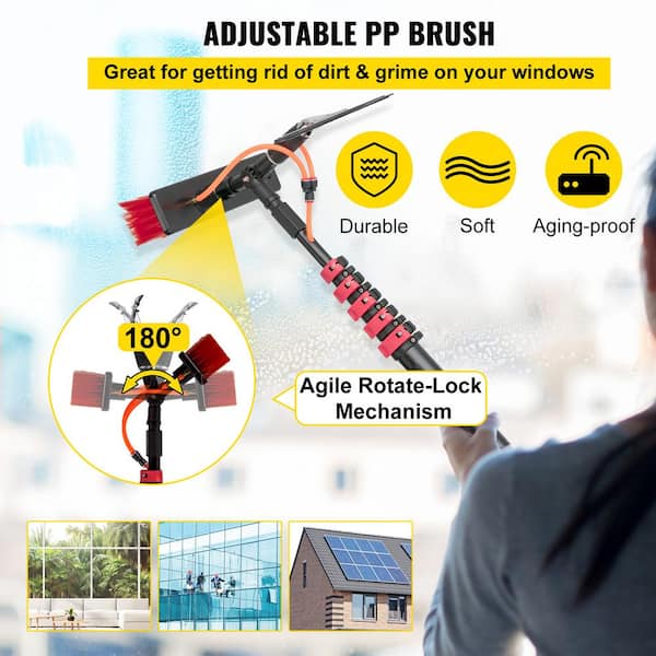 Water Fed Pole Kit 20 ft. L Water Fed Brush 3-in-1 Aluminum Outdoor Window  Cleaner with 23 ft. Hose Cleaning Tool
