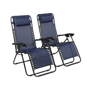 Zero Gravity Chairs, Lounge Patio Metal Outdoor Recliner Chairs, Navy, Quantity (Set of 2)