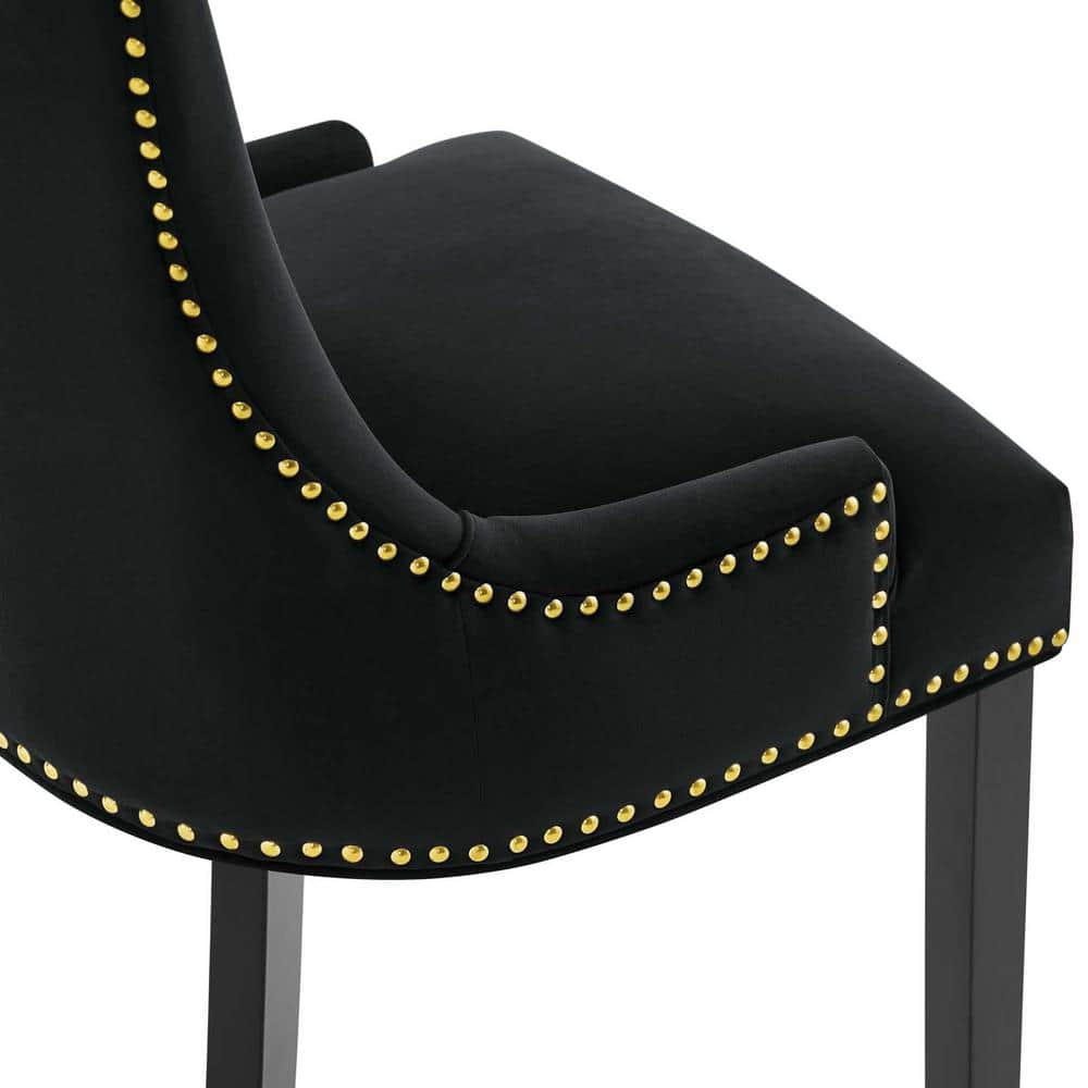 Marquis Hourglass Black Velvet Upholstered Side Chair with Wood Legs