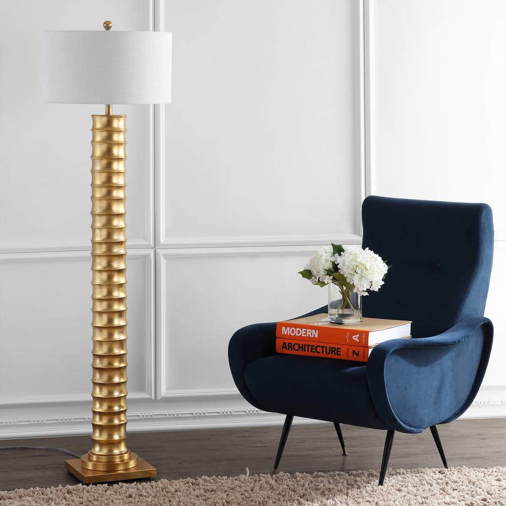 Serena 63" Gold Leaf Metal LED Floor Lamp with White Shade