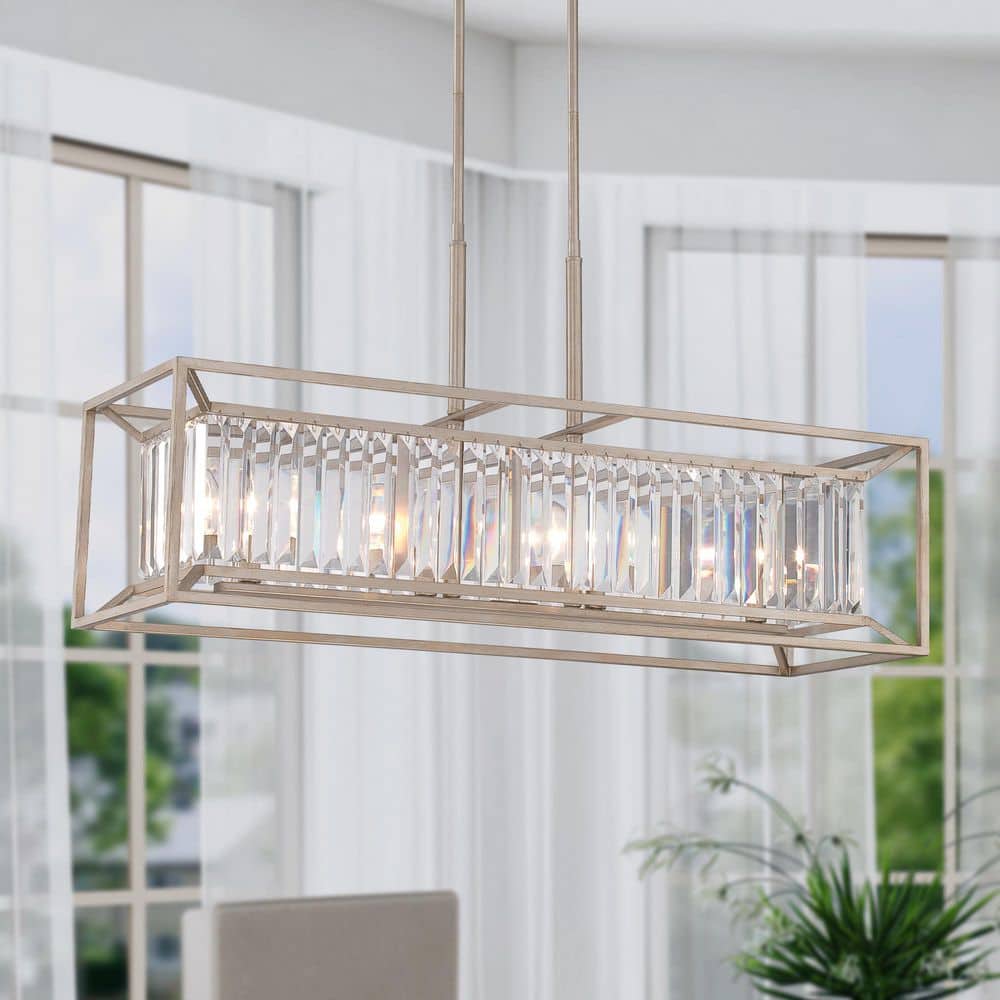 Linares 60-Watt 4-Light Aged Platinum Glam Pendant Light with Crystal Prisms Shade and No Bulbs Included price history on PriceWatchPro
