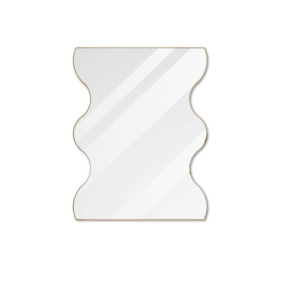 Beautiful 29.5 in. W x 35.4 in. H Golden Rectangular Mirror with Wavy Sides