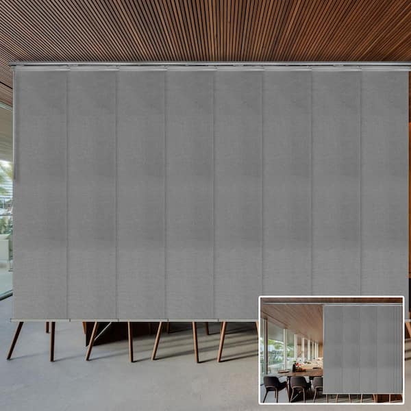 EMOH Cinder Gray 130 in. to 175 in. W x 94 in. L Adjustable 8-Panel Satin Nickel Double Rail Panel Track with 23.5 in. Slates