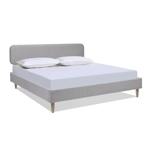Jennifer Taylor Diego Light Gray Upholstered Frame King Platform Bed with Adjustable Height Headboard