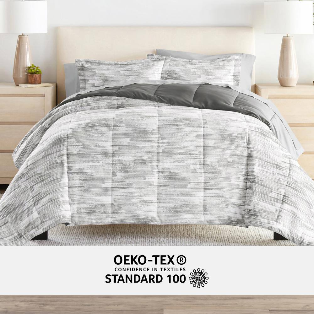 Full Gray Textured Stripe Microfiber Bed in a Bag Set