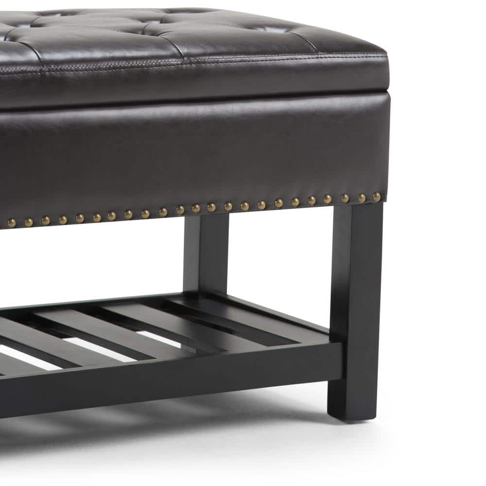 Tanners Brown Tufted Faux Leather Storage Ottoman Bench