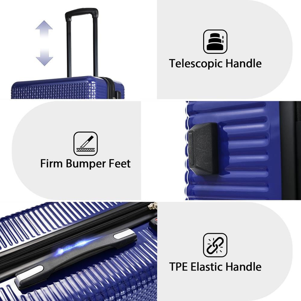 Navy Blue 3-Piece Polycarbonate Hardshell Spinner Luggage Set