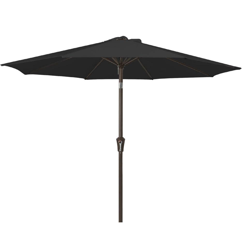 Air Vented 9 ft. Alloy Steel Market Solar Tilt Half Patio Umbrella in Black