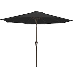 Air Vented 9 ft. Alloy Steel Market Solar Tilt Half Patio Umbrella in Black