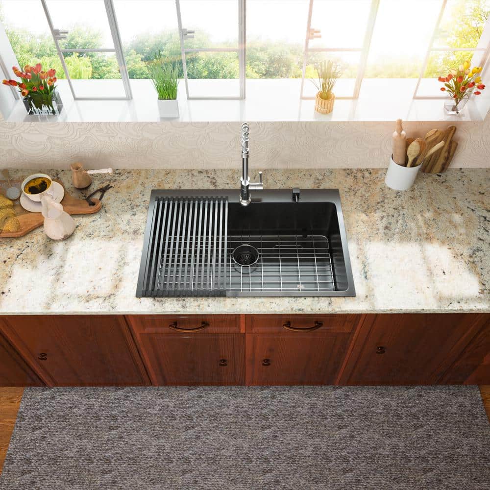 Gunmetal Black 33" Double Bowl Farmhouse Stainless Steel Sink