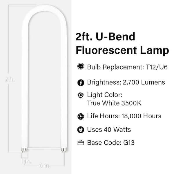 40-Watt 2 ft. T12 G13 Linear U-Bend Fluorescent Tube Light Bulb, True White 3500K (1-Pack)