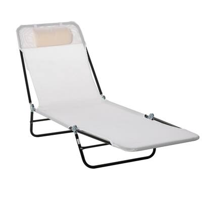 Black Metal Outdoor Chaise Sun Lounge with Beige Sling and Folding Design
