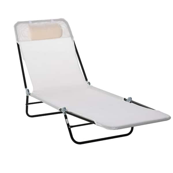 Outsunny Black Metal Outdoor Chaise Sun Lounge with Beige Sling and Folding Design