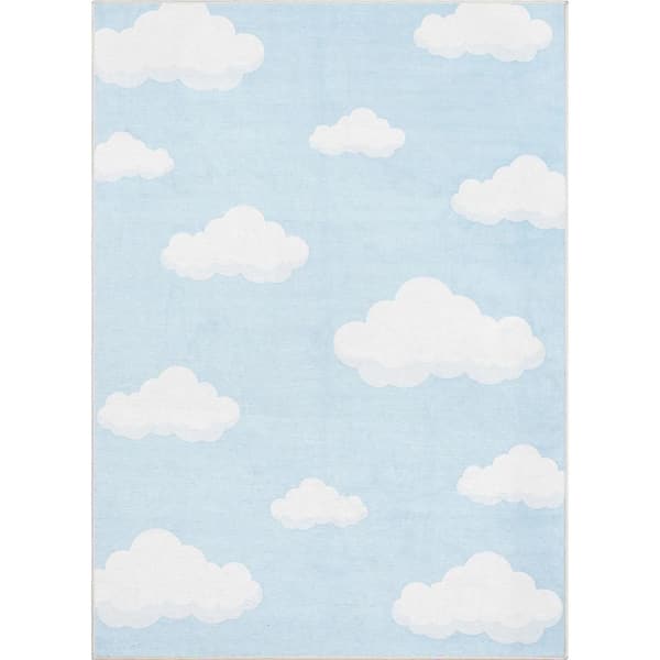 Well Woven Cloud 9 Modern Kids Light Blue 3 ft. 3 in. x 5 ft. Machine Washable Flat-Weave Area Rug