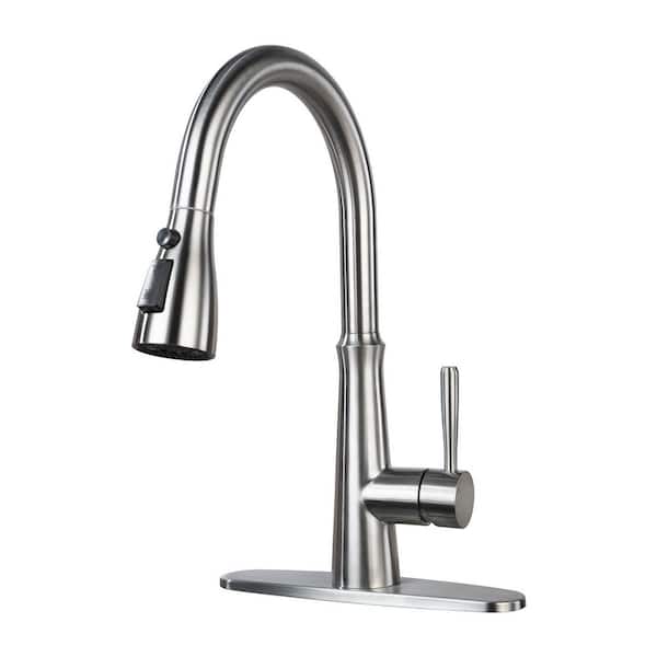 VEVETTA 15.4 in. Single Handle Pull-Down Sprayer Kitchen Faucet, Kitchen Faucet with 360° Swivel Spout in Brushed Nickel