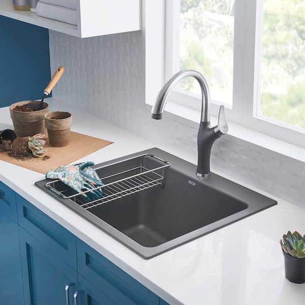 Blanco LIVEN SILGRANIT 25 in. x 22 in. Dual Mount Laundry Sink in Cinder