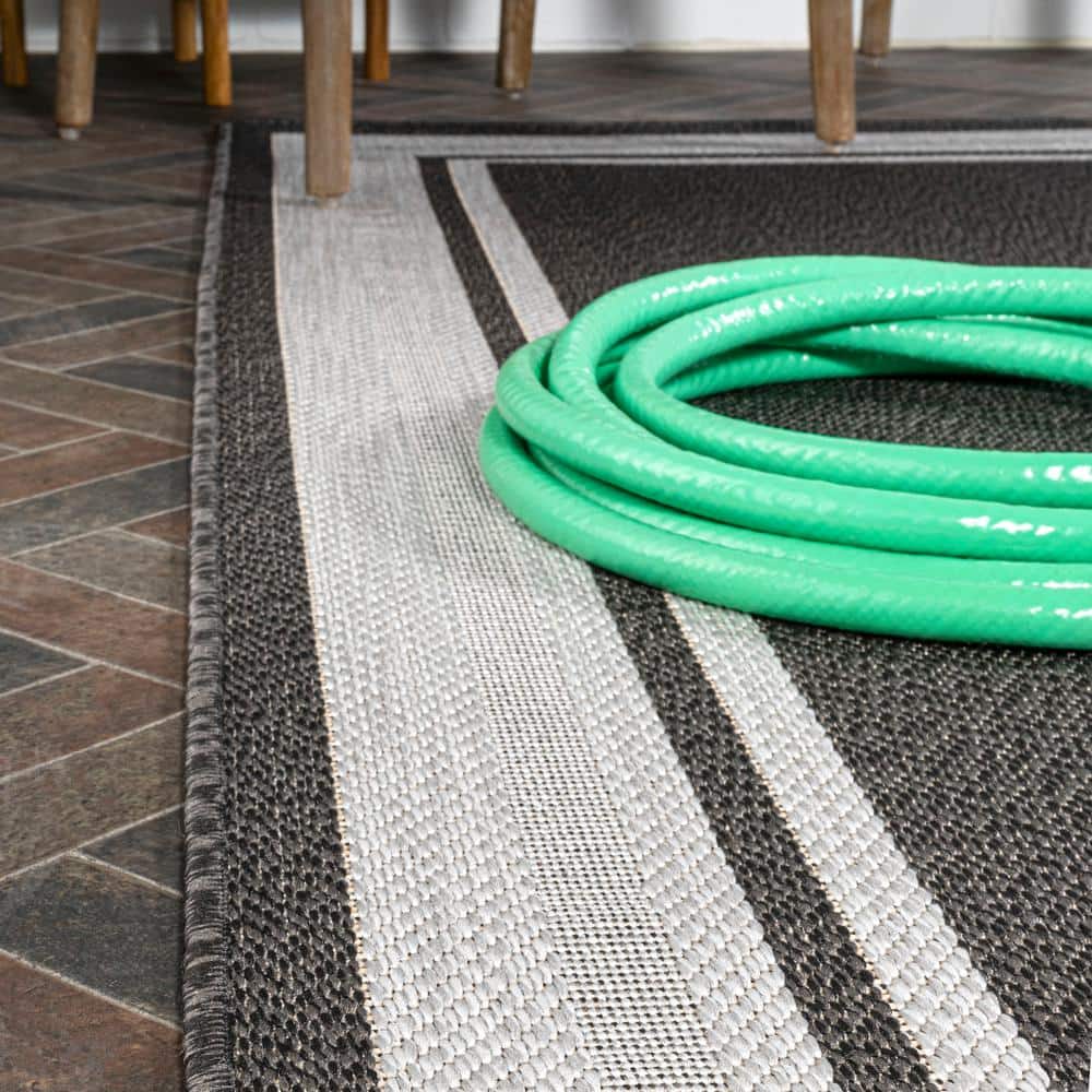 Modern Gray Stripe 8' x 10' Synthetic Indoor/Outdoor Area Rug