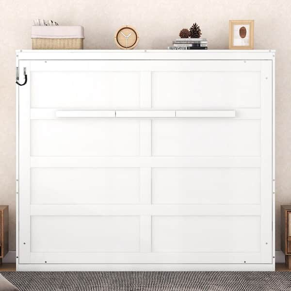 White Wood Frame Queen Size Murphy Bed