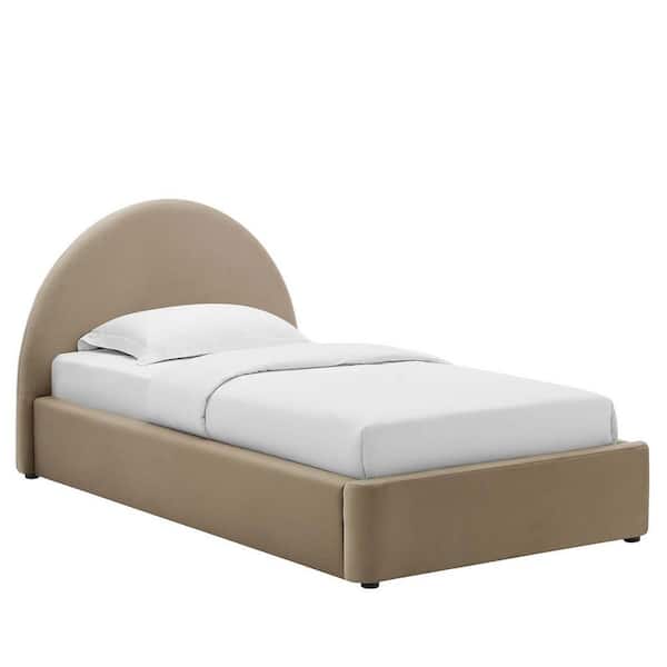 Resort Brown Arched Round Wood Frame Twin Platform Bed With Performance Velvet