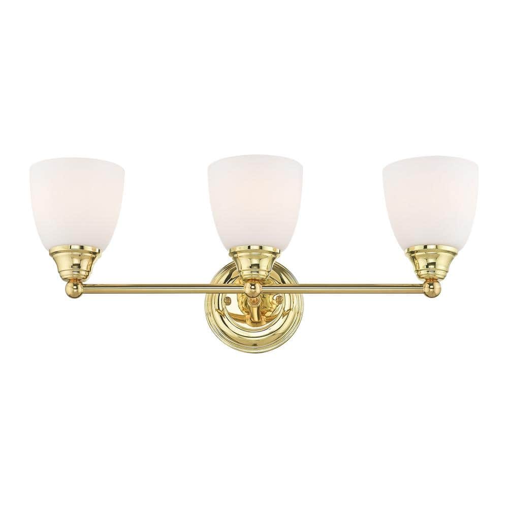 Somerville Polished Brass 3-Light Vanity with Satin Opal White Glass