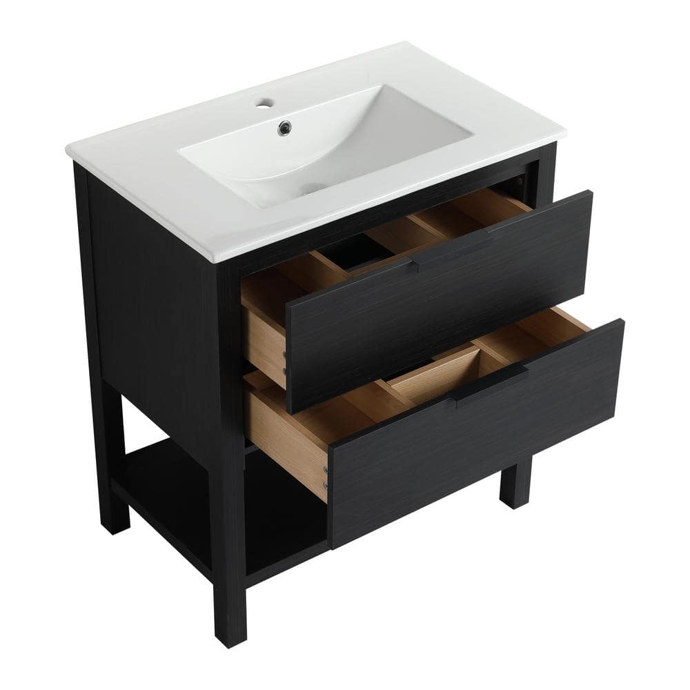 30 in. W x 18 in. D x 34 in. H 1-Sink Freestanding Bath Vanity in Black wit