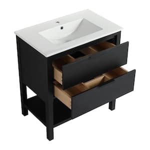 30 in. W x 18 in. D x 34 in. H Single Sink Freestanding Bath Vanity in Black with White Ceramic Top Soft Closing Drawer
