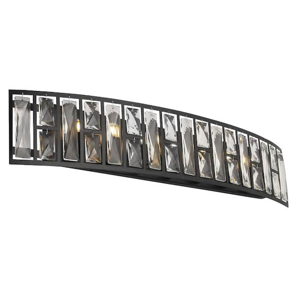 pasentel 29.5 in. 7-Light Black Vanity Light with Crystal Glass Accents