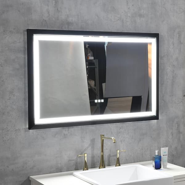 Unbranded 40 in. W x 24 in. H Rectangular Framed Wall Mounted Bathroom Vanity Mirror, LED Lighted Makeup Vanity Mirror in Black
