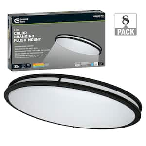 32 in. Matte Black Orbit Oval LED Flush Mount Ceiling Light 3000 Lumens Adjustable Color Temperatures (8-Pack)