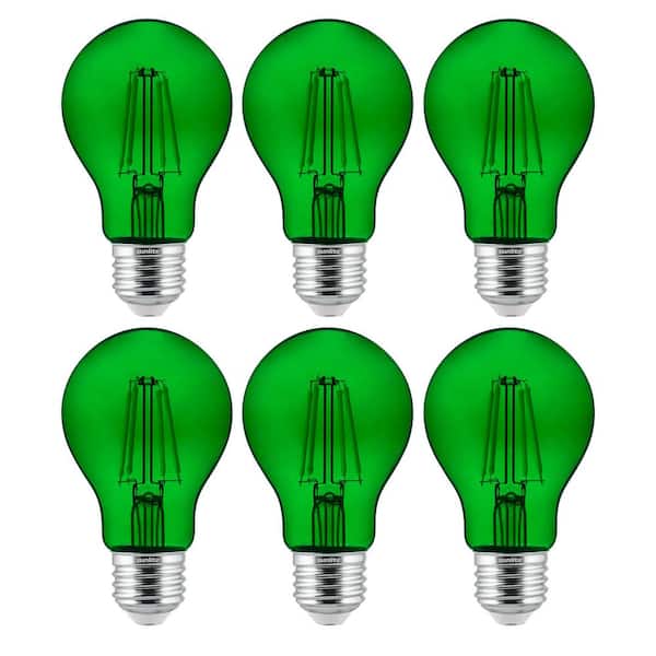 Sunlite 60-Watt Equivalent A19 Dimmable Filament E26 Medium Base LED Green Light Bulbs (6-Pack)