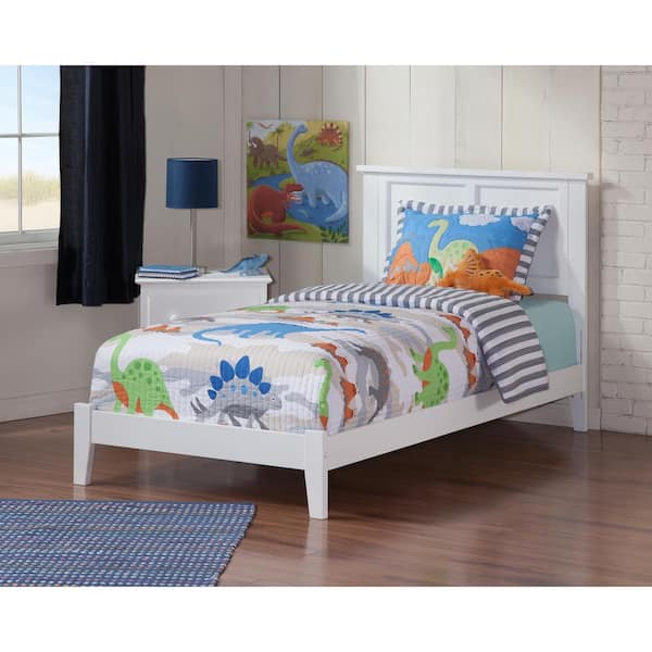 AFI Madison White Solid Wood Twin Traditional Panel Bed with Open Footboard and Attachable Turbo Device Charger