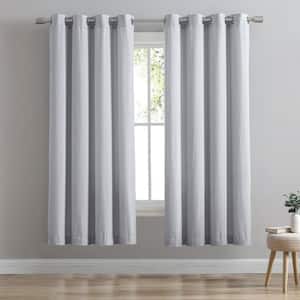 Icy Blue Polyester Faux Linen 54 in. W x 84 in. L Grommet Room Darkening Curtain (Single Panel)
