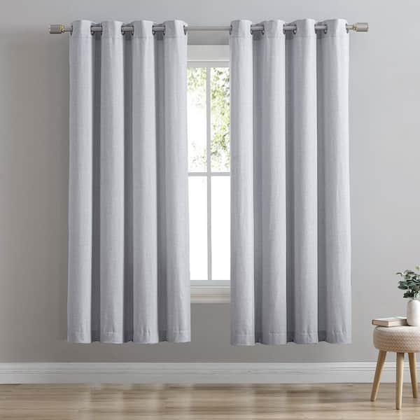 swift home Icy Blue Polyester Faux Linen 54 in. W x 84 in. L Grommet Room Darkening Curtain (Single Panel)