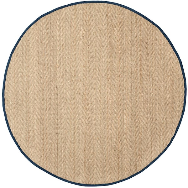SAFAVIEH Natural Fiber Beige/Blue 6 ft. x 6 ft. Round Border Area Rug