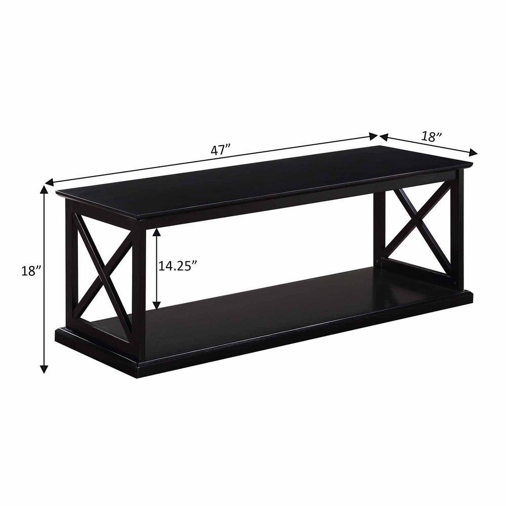 Black Rectangular Wood Coffee Table with Shelf
