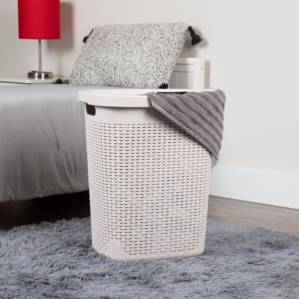 Ivory Rectangular Wicker Collapsible Hamper with Lid