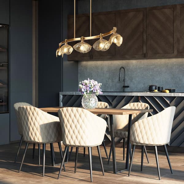 Evangeline 5-Light Plating Brass Glam Linear Chandelier for Kitchen Island with no bulbs included