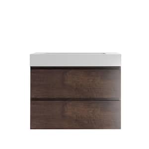 Alice 30.00 in. W x18.10 in. D x 25.20 in. H Single Sink Floating Bath Vanity in Brown Wood with White Top