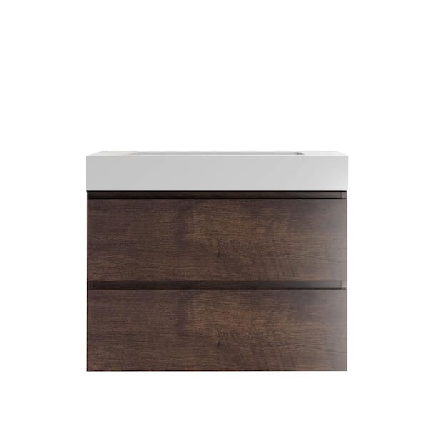 Sanlan Alice 30.00 in. W x18.10 in. D x 25.20 in. H Single Sink Floating Bath Vanity in Brown Wood with White Top