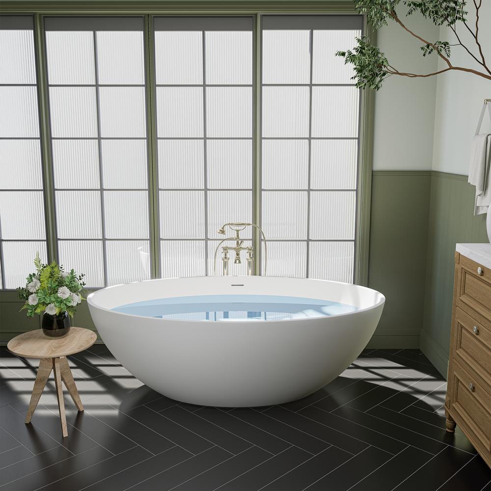 Cacciar 67" Matte White Freestanding Oval Soaking Bathtub