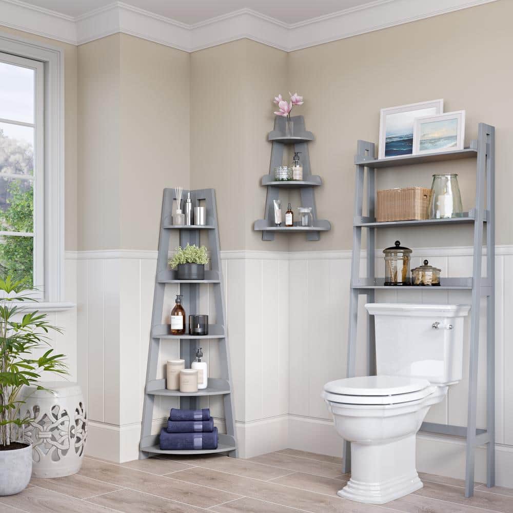 Gray 5-Tier MDF Corner Ladder Bookshelf
