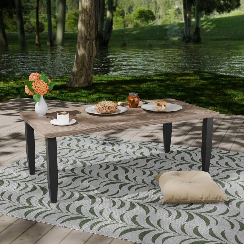 Rectangular Brown Wood Grain Steel Outdoor Coffee Table