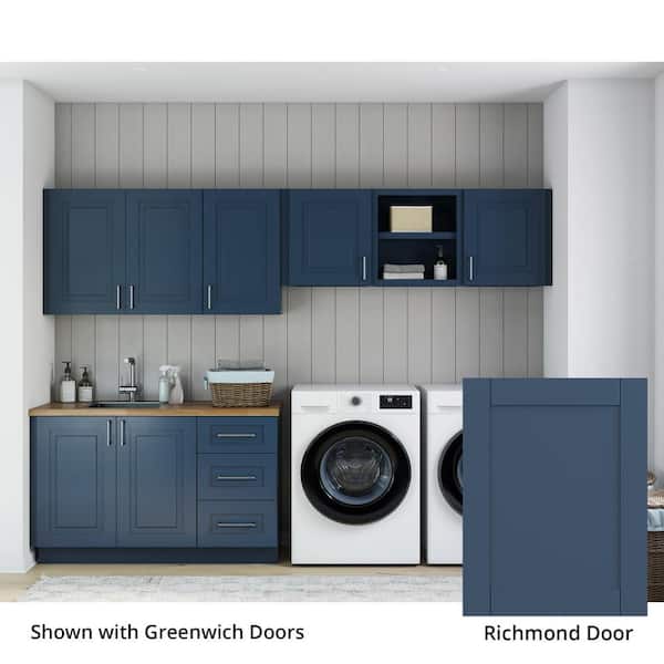 Richmond Valencia Blue Plywood Shaker Stock Ready to Assemble Kitchen-Laundry Cabinet Kit 24 in. x 84 in. x 120 in.