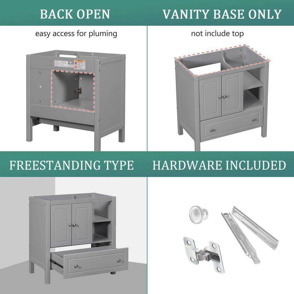 30" Gray Solid Wood Freestanding Bathroom Vanity with Drawer
