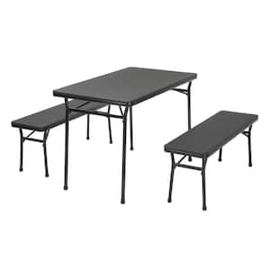 3-Piece Black Portable Outdoor Safe Folding Table Bench Set